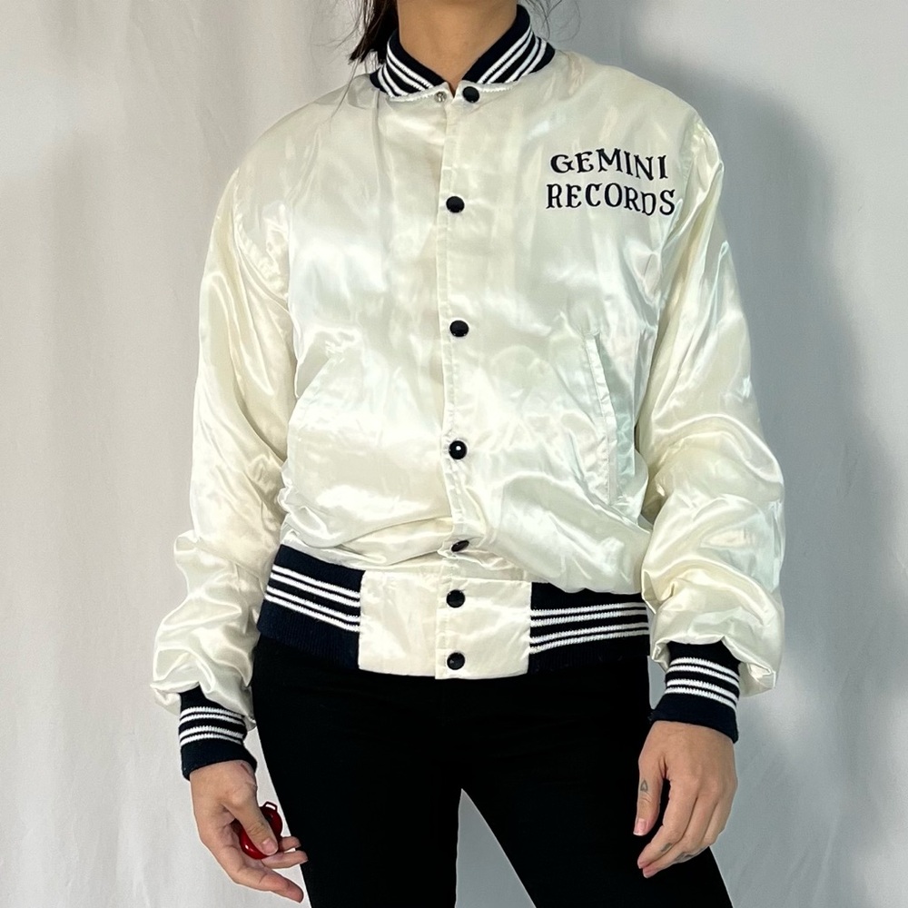 White Satin Vintage Baseball / Varsity Jacket - Gemini Records, IL